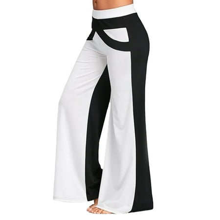 

Keeccty Womens Yoga Activewear Color Spliced Slash Pockets High Waist Wide Leg Pants