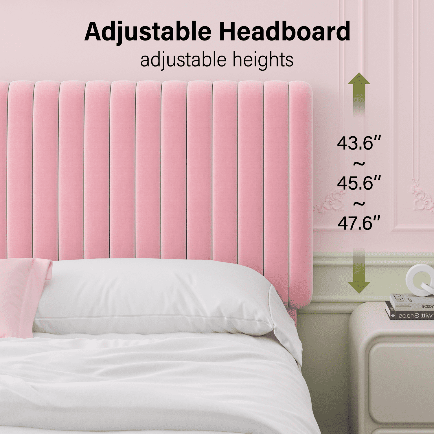 4 EVER WINNER Queen Size Bed Frame, Queen Size Upholstered Platform Bed Frame with Vertical Channel Tufted Headboard, Pink Queen Bed Frame, Pink