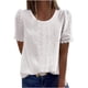 thumbnail image 1 of Fiudx Ofertas Flash Del Día Solo En Línea Moda Mujer Cuello Redondo Manga Corta Blusa Camiseta Encaje Sólido Suelto Tops, 1 of 4