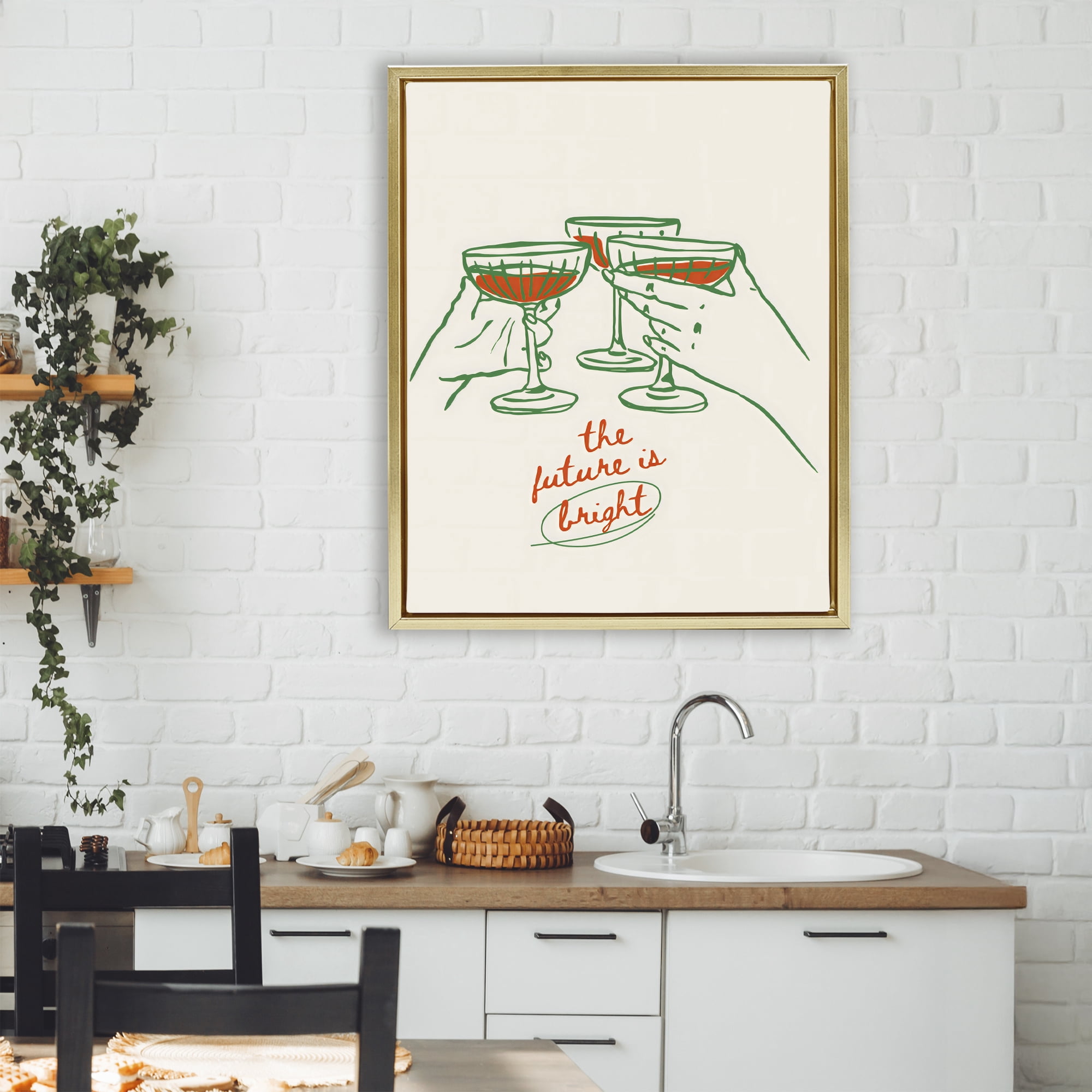 Stupell Industries The Future Is Bright Toast Gold Framed Floater Canvas Wall Art, design by The Prints Vibe
