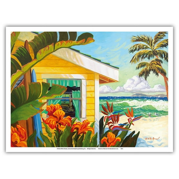 The Cottage at Crystal Cove - Laguna Beach California - Tropical Paradise - From an Original Watercolor Painting by Robin Wethe Altman - Master Art Print (Unframed) 9in x 12in