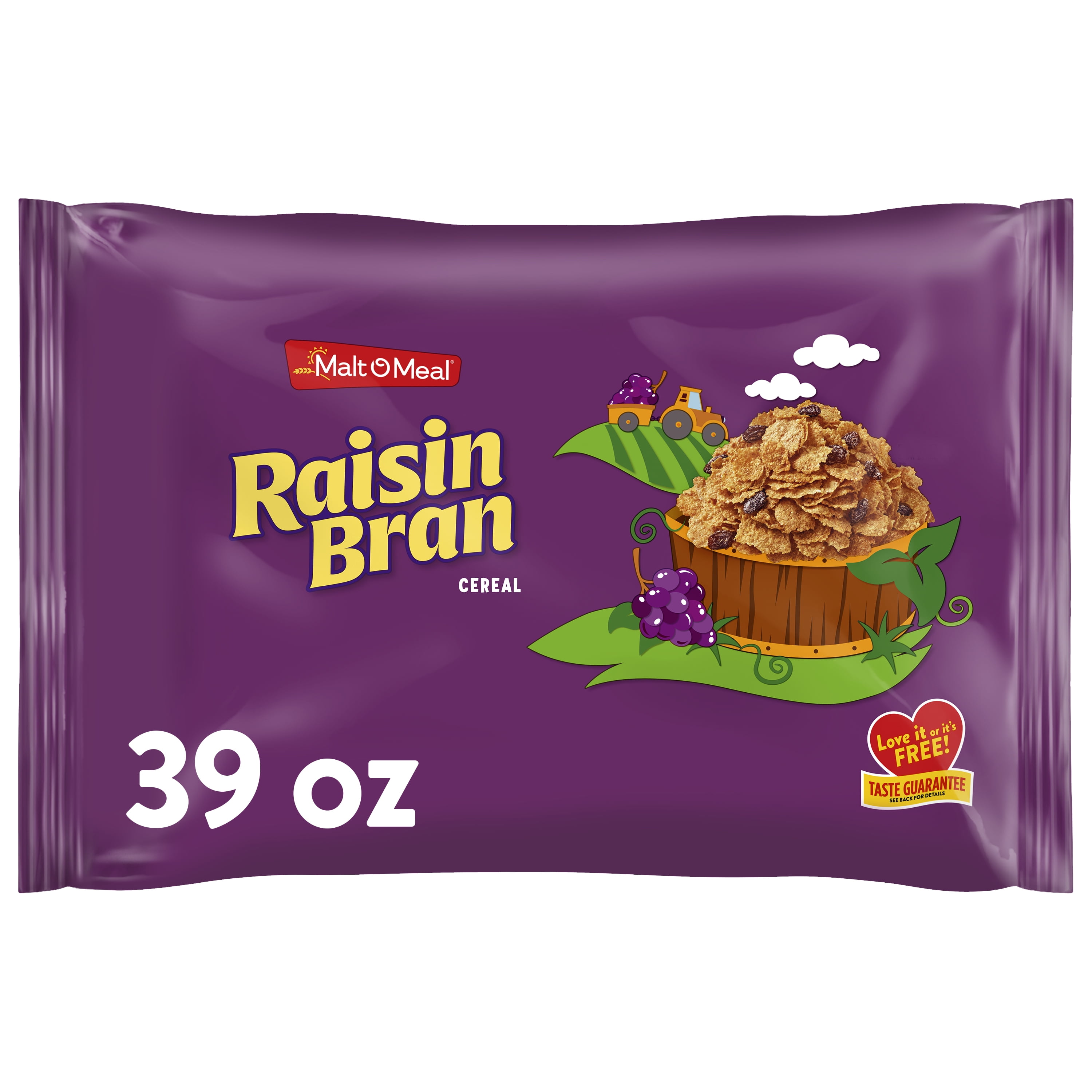 Malt-O-Meal Raisin Bran Cereal, Family Size Breakfast Cereal, 39 OZ Resealable Cereal Bag