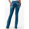 thumbnail image 3 of Grace in LA Women's Steerhead Feather Embroidered Pocket Bootcut Stretch Jeans (33, Blue), 3 of 3