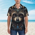 thumbnail image 2 of Balery Tribal Style Raccoon Camisas hawaianas de manga corta para hombre, camisas playeras de corte holgado, camisas de vacaciones con botones,X-Large, 2 of 7
