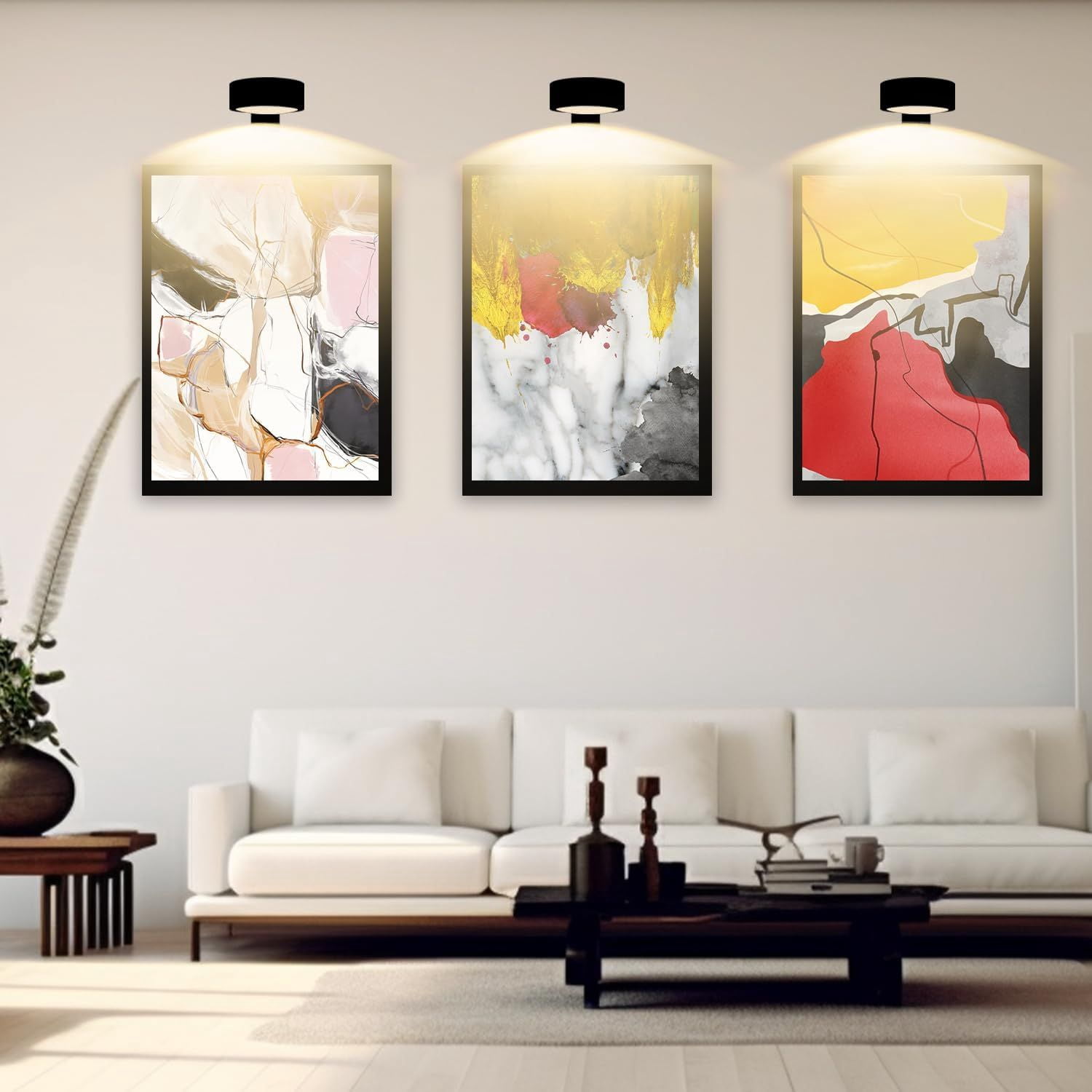 9-Pack Black Picture Lights for Wall,Battery Operated with Remote and Timer,,3 Color Temperatures & Dimmable,Art Display Light for Picture Frame Artworking Portrait,Wireless Wall Decor Puck Lights