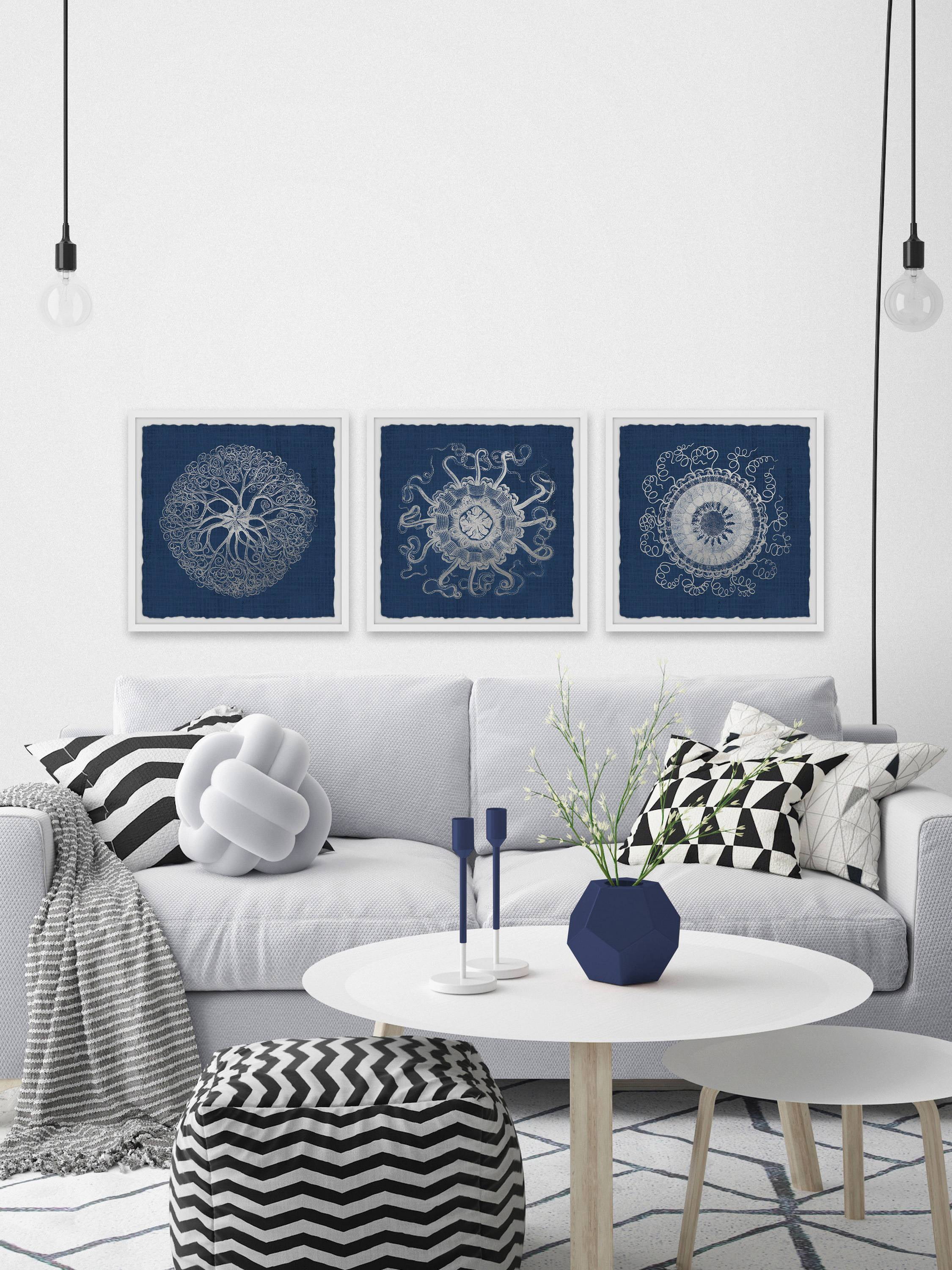 Marmont Hill Sea Anemone on Indigo Triptych