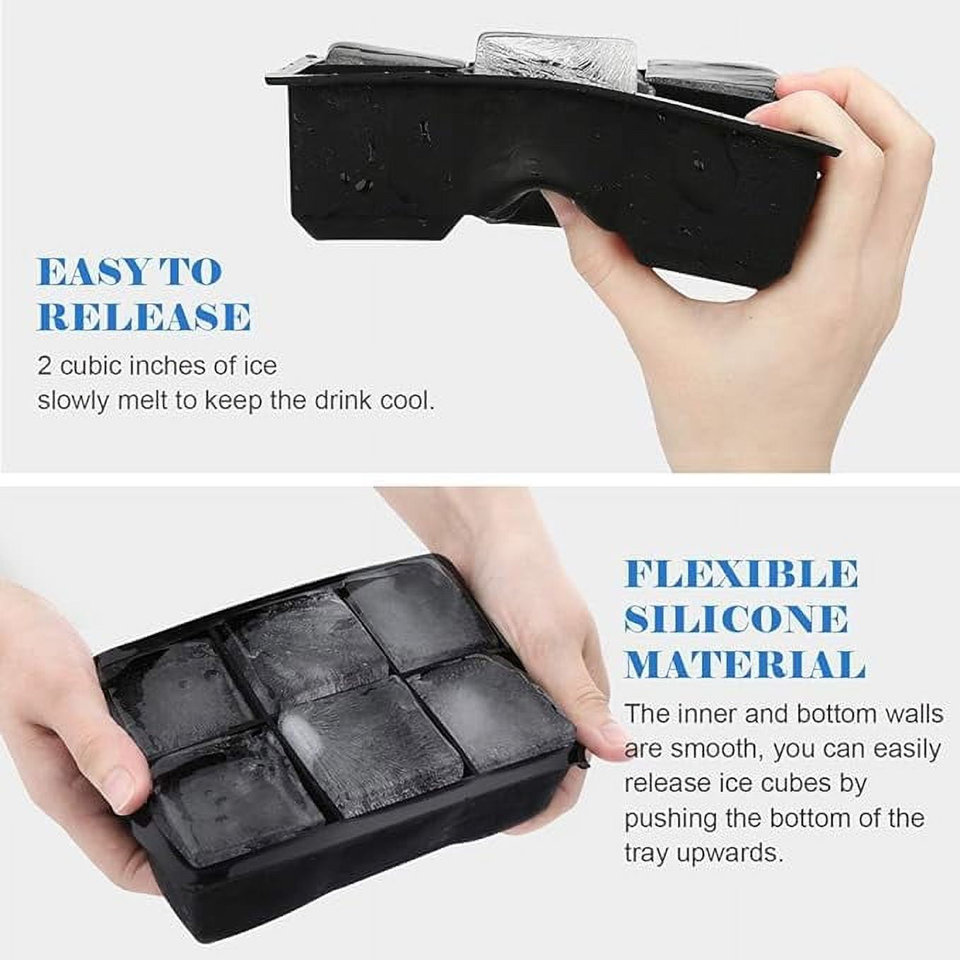 Tray Mold Giant Jumbo Large Food Grade Silicone Ice Cube Square Tray Mold DIY Ice Maker Ice Cube Tray, 2 Pc(Black)