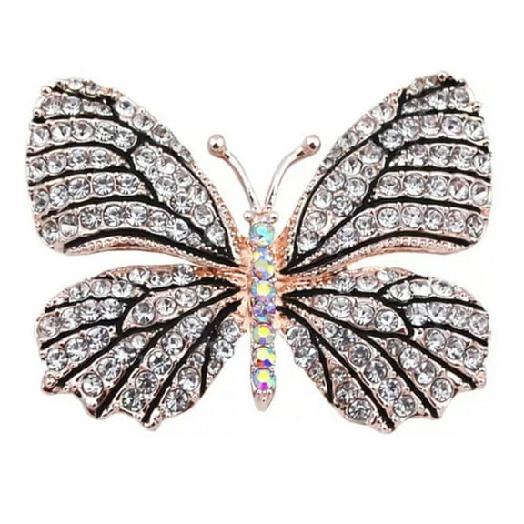 GKNET Silver Butterfly Brooch Vintage Antique Style Diamante Insect Crystal Pin Gift-Black