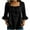 *Black, variant on VBVC Women's Cotton-Linen Bow Blouse , Ladies' Ruffle 3/4 Sleeve Top , Square Neck Shirts For Women,Army Green,S-2XL