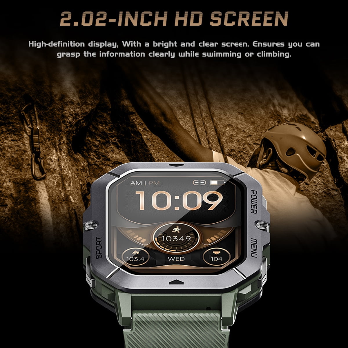Findtime Military Smart Watch for Men (Answer/Make Calls), 2.02" HD Fitness Smart Watch for Android and iOS, 5ATM Waterproof Smartwatch