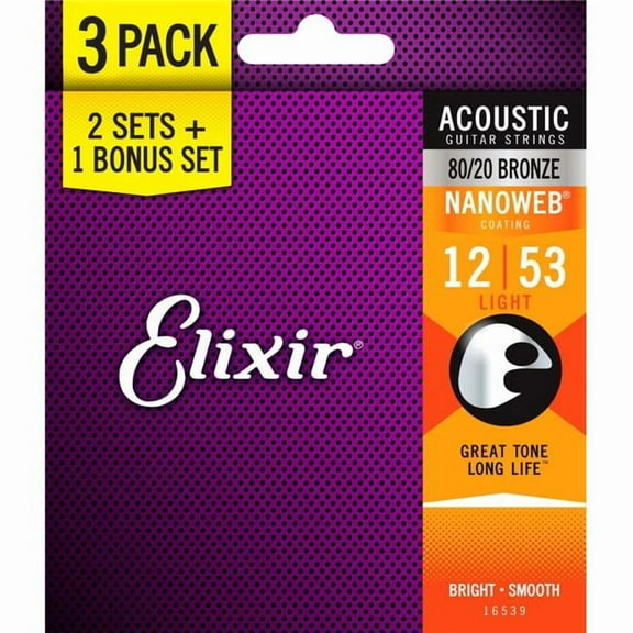 Elixir Strings Acoustic Guitar Strings, 80, Bronze, 0.05 Pounds, 0.6", 3 Pack