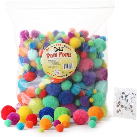 Mr. Pen- Pom Poms Assorted Sizes, 360 Pom Poms with 50 Googly Eyes, Pompoms for Crafts, Pom Poms Arts and Crafts