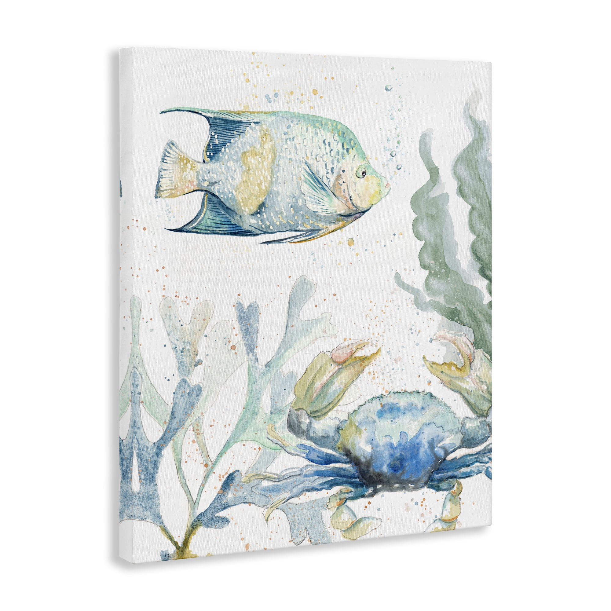 Stupell Industries Crab & Fish Scene Animals & Insects Painting Gallery Wrapped Canvas Art Print Wall Art, 30 x 40