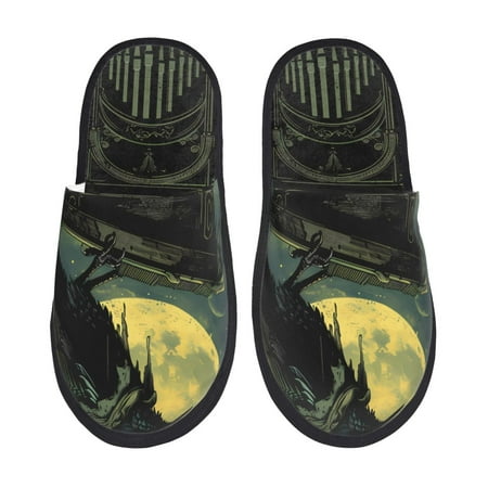 Balery MoonNight Sky Crow Slient Indoor Furry Fleece Comfort House Shoes Soft Non-Slip Home Shoes Cotton slippers House Slippers-- Medium