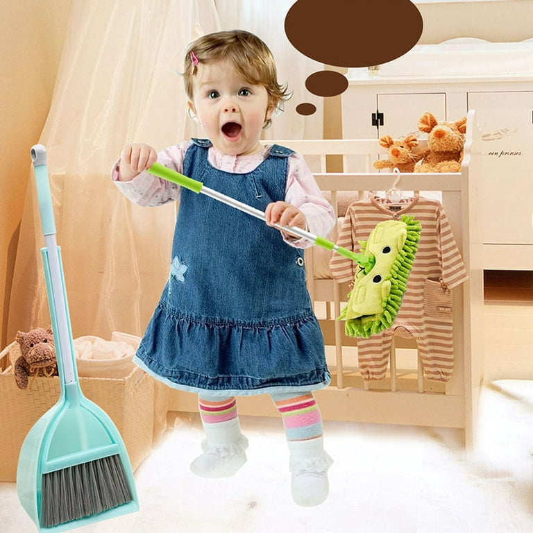 Children's Broom Dustpan Mop Set Mini Broom Corner Cleaning Baby Play House  Sweeping Toy Set Yellow Broom Set + Green Mop 