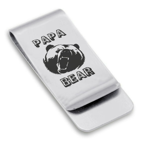 Stainless Steel Papa Bear Classic Slim Money Clip Credit Card Holder