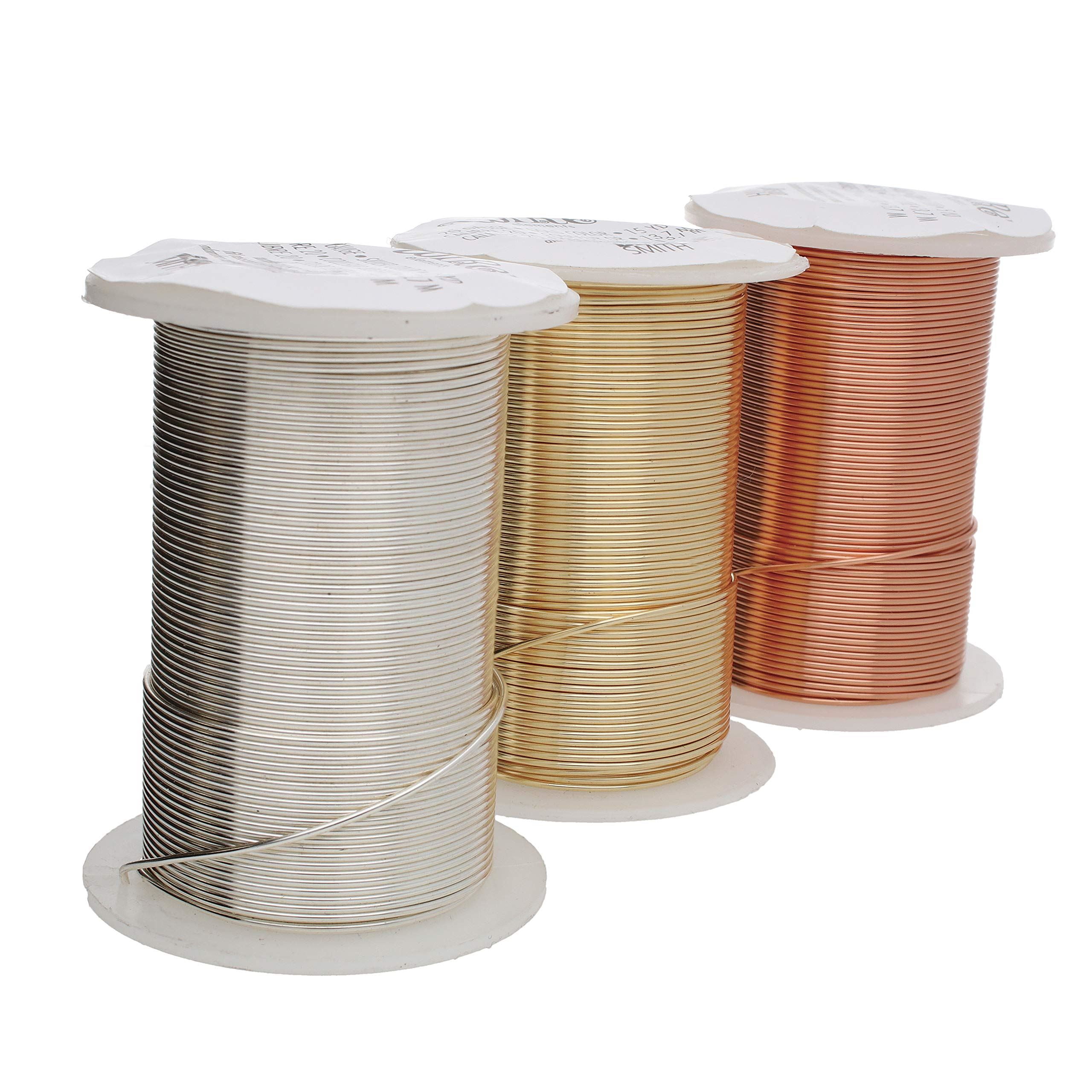 The Beadsmith Wire Elements 20-Gauge Lacquered Tarnish-Resistant Copper Wire for Jewelry Making, 4-15 Yard, 13.72 Meter Spools (Gold, Silver, & Copper Color)