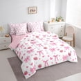 thumbnail image 2 of Manfei Teens Cartoon Bowknot Love Heart Print Bedding Comforter Set 7-Piece,Girls Spring Garden Flowers Daisy King Bedding Sets,Pink Reversible,Breathable Home Decor, 2 of 7