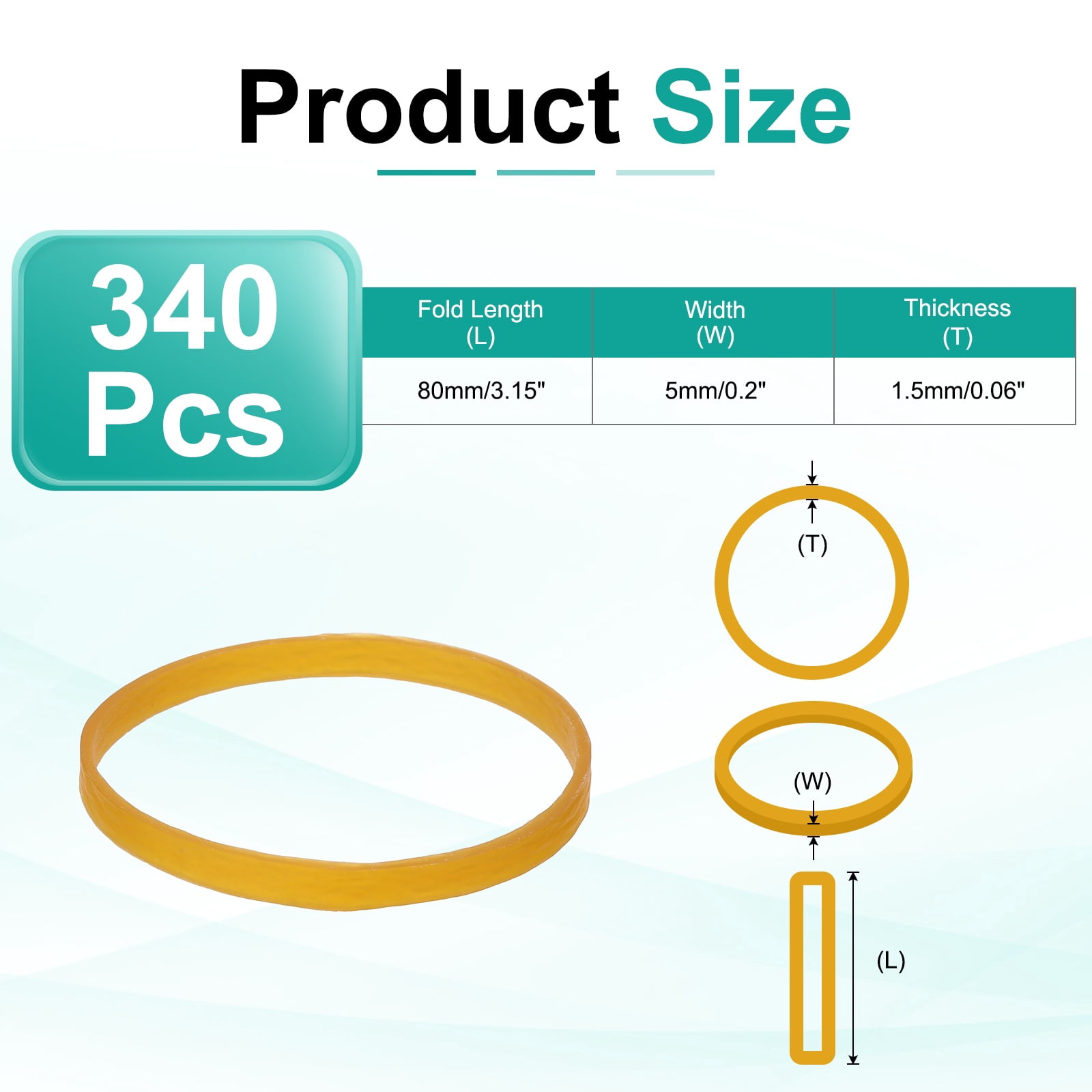 340Pack Rubber Bands, 3.15x0.2 Inch Elastic Bands for Office Supplies, Yellow