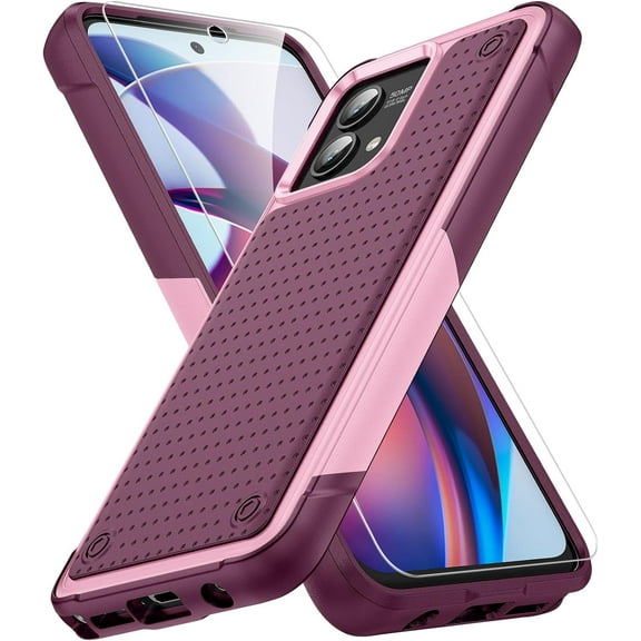 REQO for Moto G Stylus 5G 2023 Case, with Screen Protector,[Military Grade Drop Tested] Heavy-Duty Tough Rugged Shockproof Protective Case for Motorola G Stylus 5G 2023 (Pink Red)