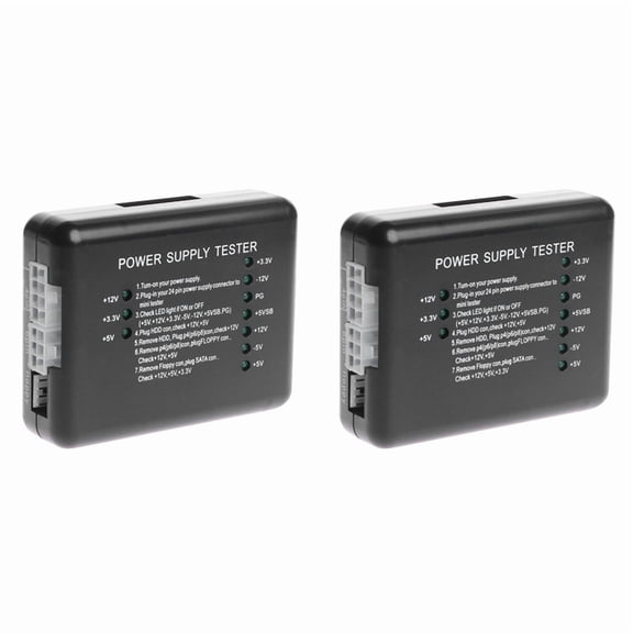2X PC 20 24 Pin Power Supply Tester Checker LED for PSU ATX HDD Meter Measuring 12V 5V 3.3V,2 tester,Black