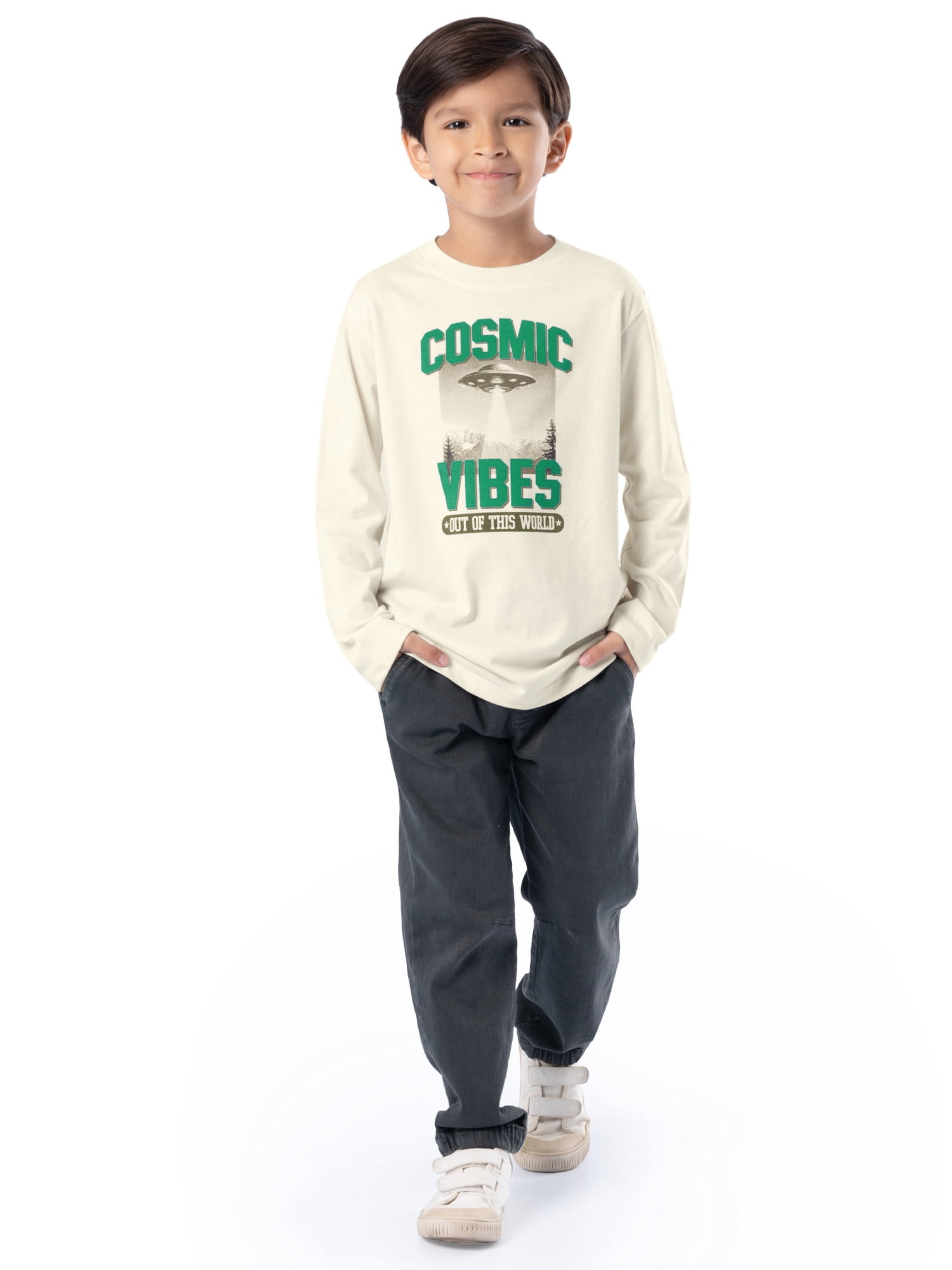 Wonder Nation Boy's Long Sleeve Elevated Graphic T-Shirt, Sizes 4-18 & Husky