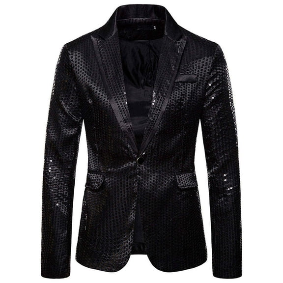 YOTMKGDO Suits for Men, Casual Men'S Charm Jacket Coat Fit Suit Party Sequin Top One Button Men'S Coats Jackets, Blazer for Men Black L