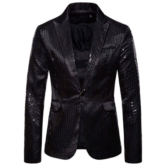 MSJUHEG Blazer Mens Suit Mens Winter Coats Round Neckline Long Sleeve Charm Men'S Casual One Button Fit Suit Coat Jacket Sequin Party Top Womens Blazer Black M