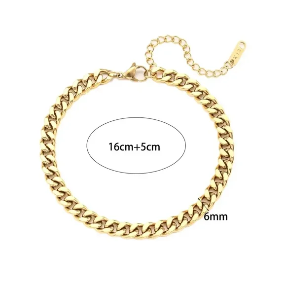 Tarnish Free Jewelry 18K Gold Plated 316L Stainless Steel 2.5mm/6mm/8mm Cuban Chain Bracelets Bangle