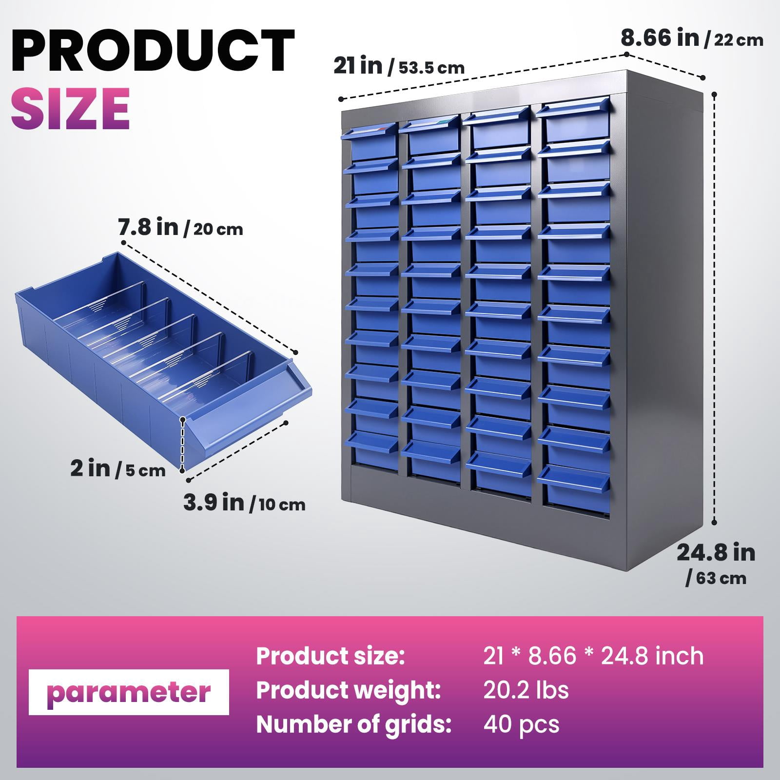 Knpot 2*1*1FT Heavy Organizer Part Cabinet, Bolt and Nut Tool Storage Cabinet with Labels, 40 drawers parts cabinet bolt for Garage Store Workshop