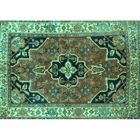 Ahgly Company Machine Washable Indoor Rectangle Oriental Turquoise Blue Traditional Area Rugs, 5' x 8'