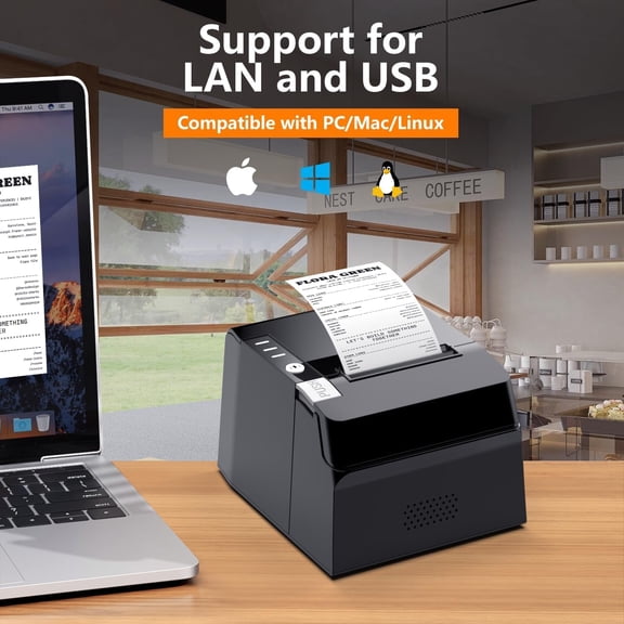Thermal Receipt Printer 80mm POS Printer with Auto Cutter USB Ethernet Interface for Windows  Linux Restaurant Kitchen