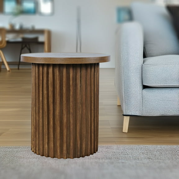 Jofran Auden 24" Round Mid-Century Modern Fluted Pedestal Base End Table