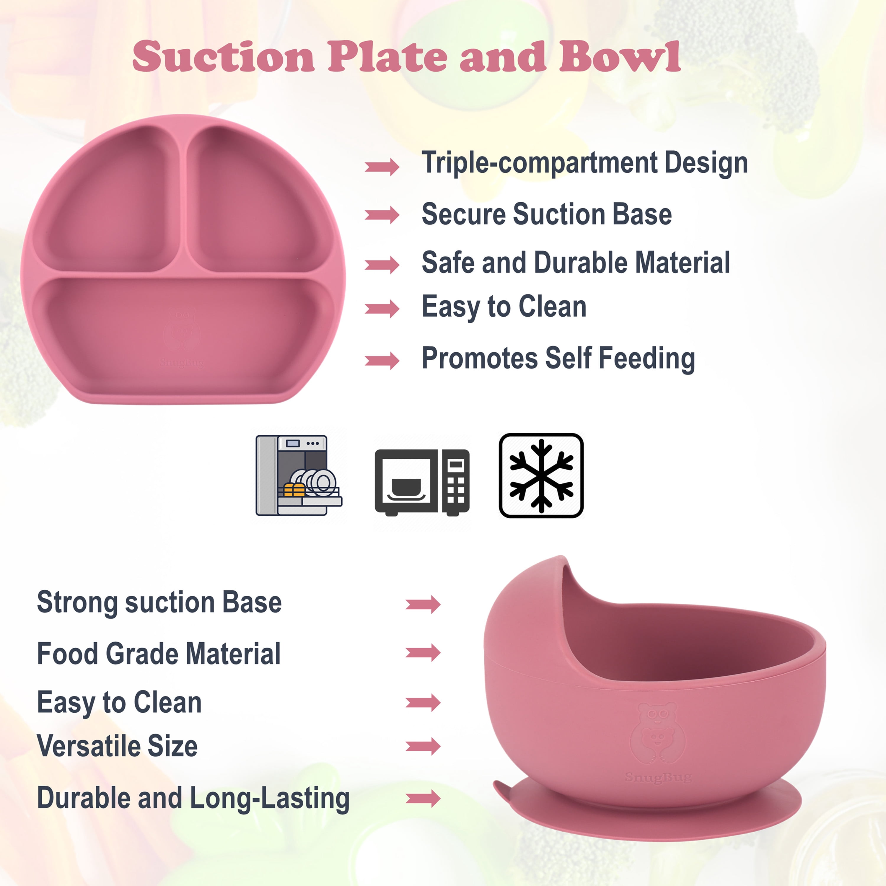 SnugBug 12-Piece Silicone Baby Bib Set with Sippy Cup, Plates, Bowl and Teething Toy