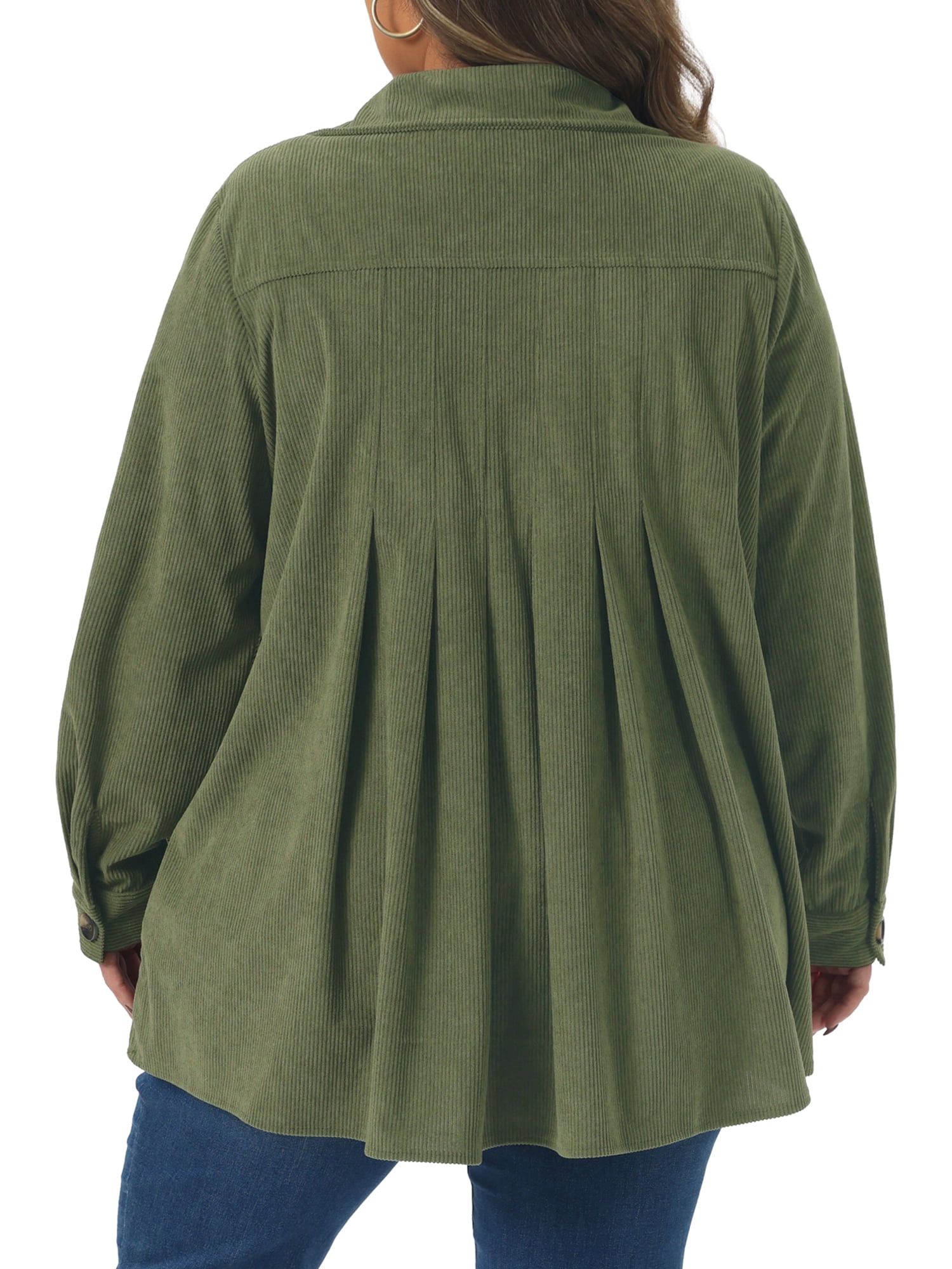 DARING DIVA Women's Plus Corduroy Long Sleeve Button Down Shacket Jacket 1X Army Green