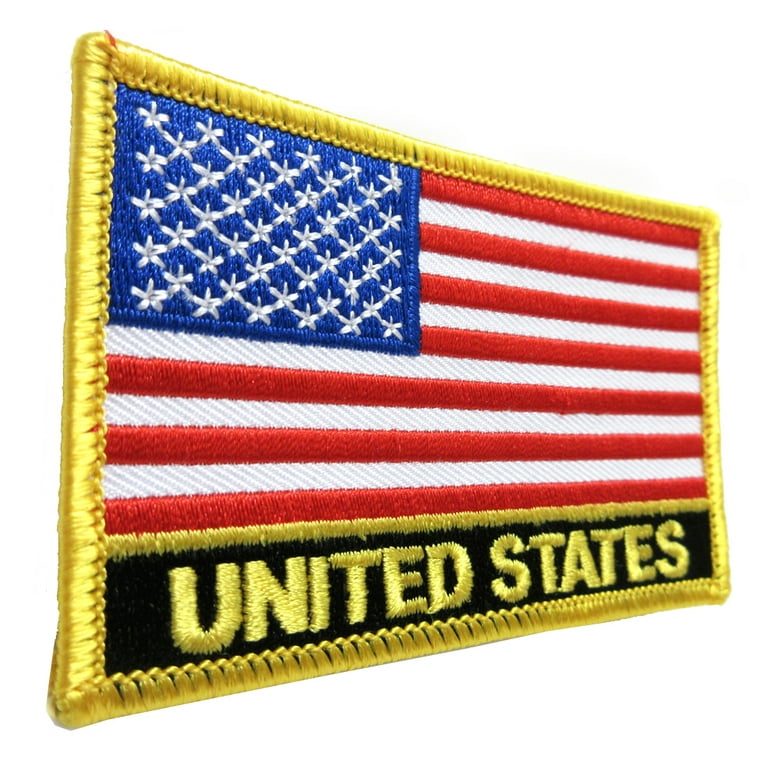 AMERICAN FLAG EMBROIDERED PATCH iron-on GOLD WAVING USA applique UNITED  STATES