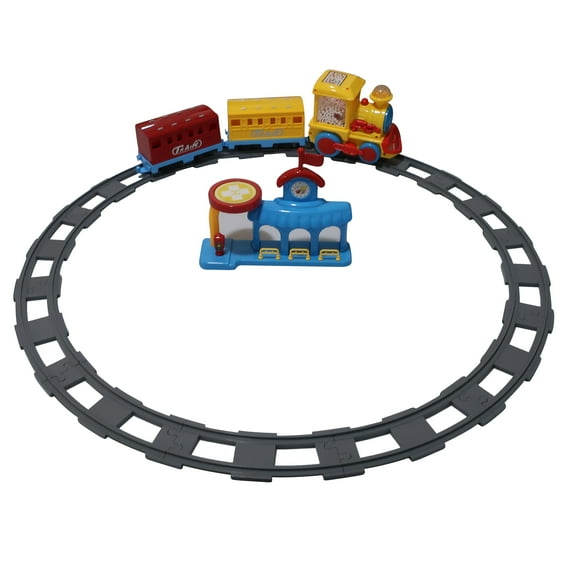 Forest & Twelfth Kids Train Engine Set w/ Track, Station & Train Cars - Battery Operated Travel Train with Realistic Rail Road Sounds & Lights - Develops Skills, Boosts Creativity and Fun Play