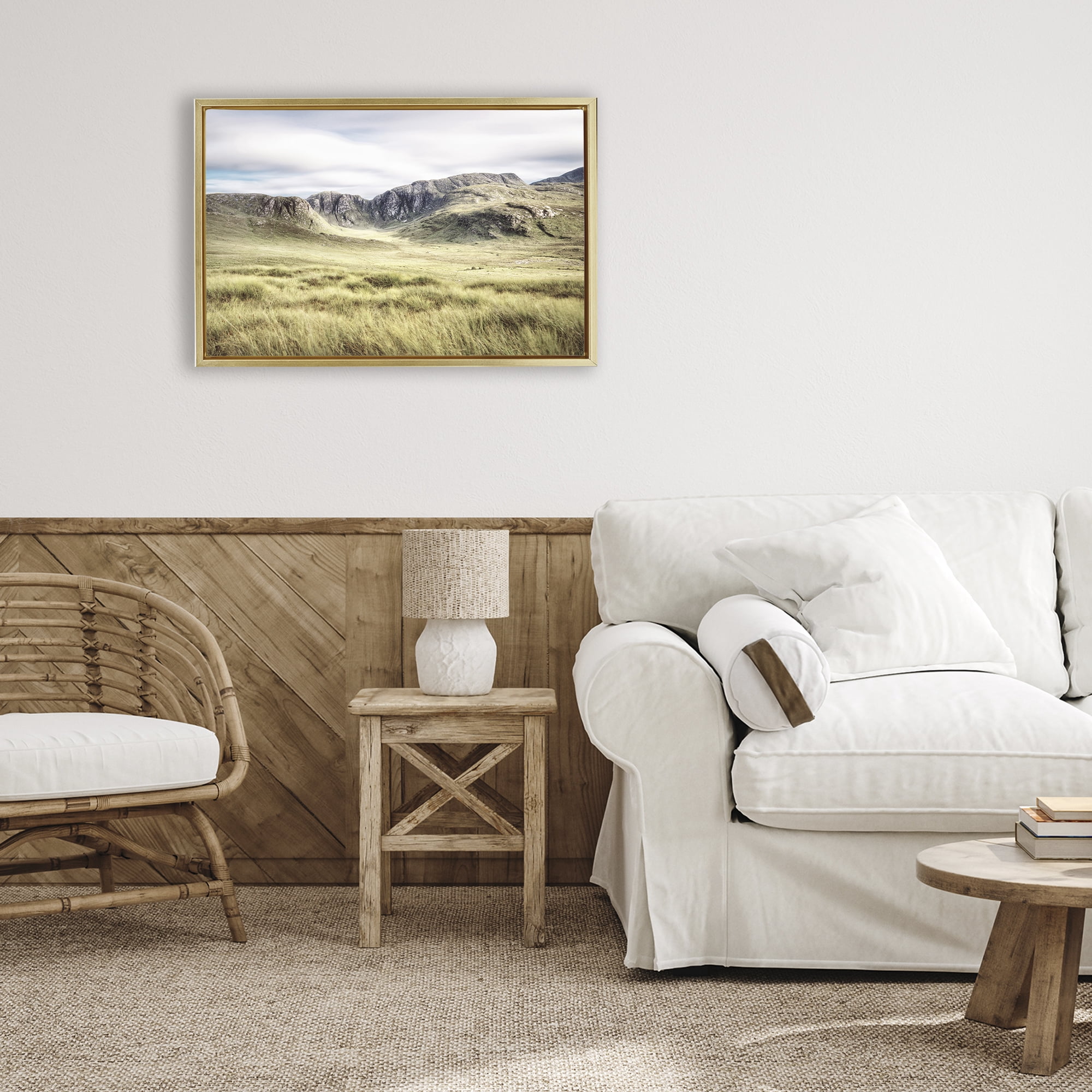Stupell Industries Irish Countryside Hills Gold Framed Floater Canvas Wall Art, design by Andy Amos