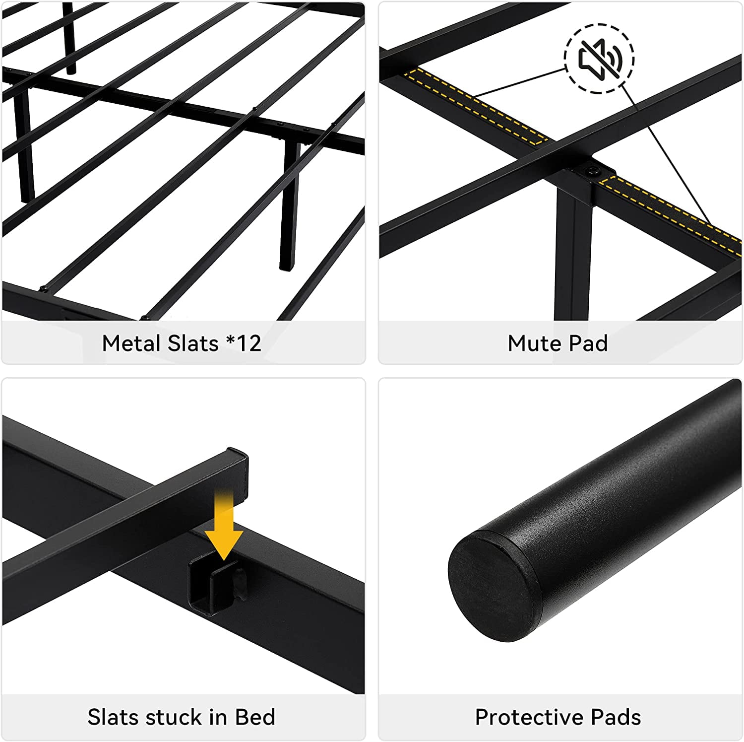 GAOMON Queen Size Metal Bed Frame with Headboard and Footboard, 14 Inch Platform Bed Frame Mattress Foundation, No Box Spring Needed, Easy Assembly, Black