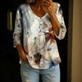 thumbnail image 2 of CLOISE 3/4 Length Sleeve Womens Tops Shirts Loose Floral V Neck Pullover Casual Fall Clothes Multicolor M, 2 of 5