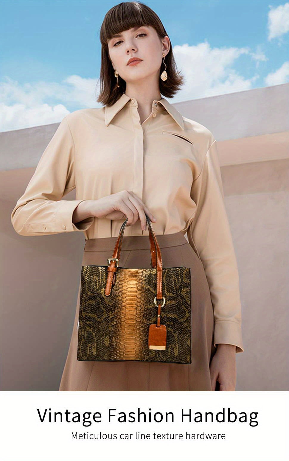 Luxurious Retro Women's Handbag Three-piece Set, Aurora Ostrich Pattern Women's Large-capacity Shoulder Bag