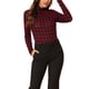 thumbnail image 5 of INSPIRE CHIC Camiseta de rayas de mujer de manga larga, casual, ajustada, de cuello alto, para primavera, otoño, fiesta de Navidad 2026 S Roja, 5 of 8