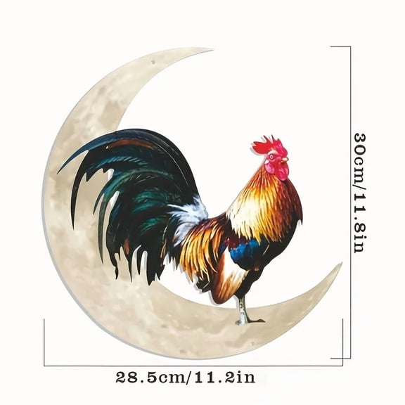 Courtyard Moon Rooster Metal Ornaments Pendant Decorations Wrought Iron Crafts Outdoor Garden,Home Decoration,Metal Wall Hanging