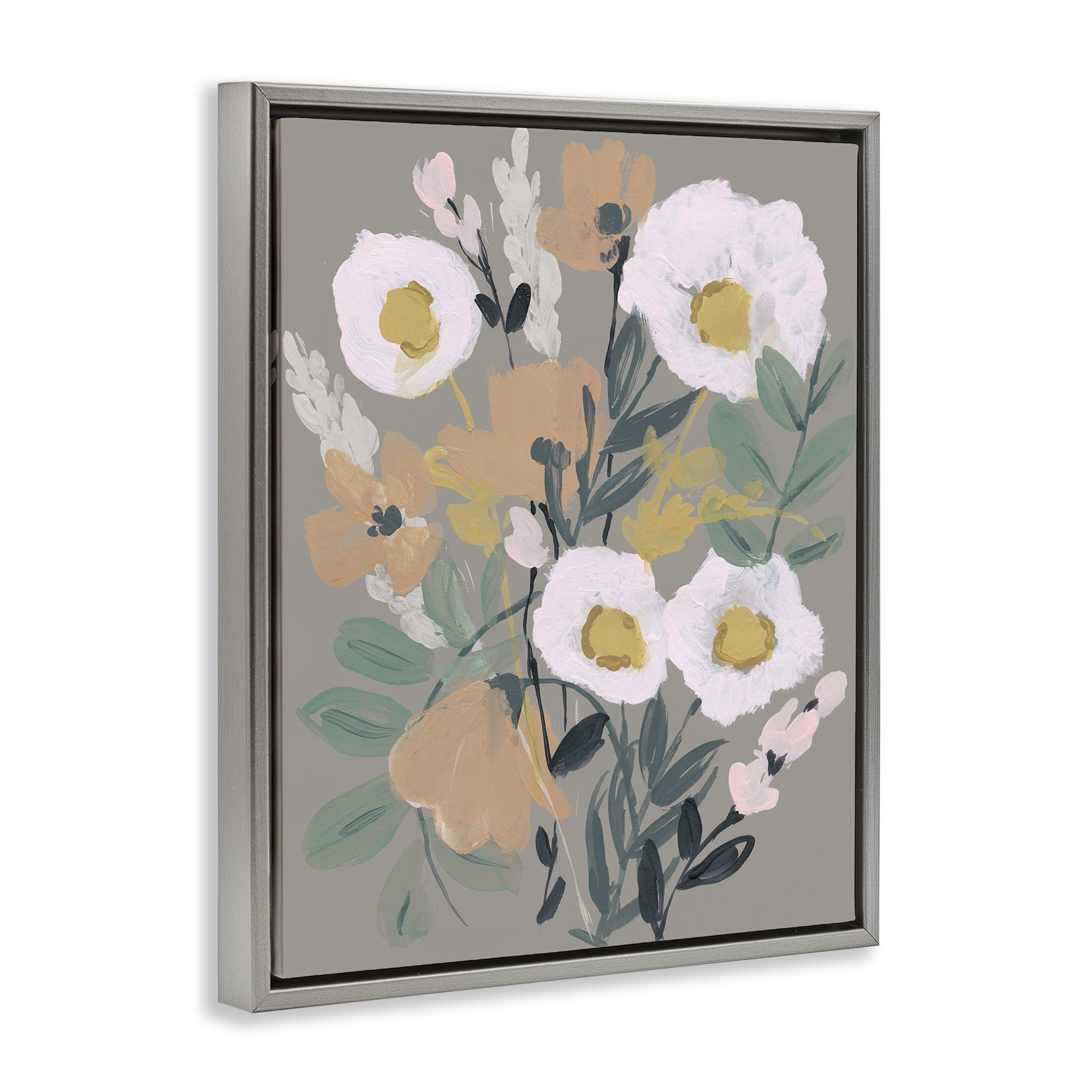 Stupell Industries Modern Poppies Collage Botanical & Floral Painting Gray Floater Framed Art Print Wall Art, 25 x 31