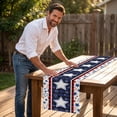 thumbnail image 5 of Guodhu Star Pattern Linen Table Runner for 4th of July, Patriotic Dining Decor for Independence Day Memorial Day Parties, Durable Holiday Table Accent for Indoor Outdoor Use(Multicolor I), 5 of 6