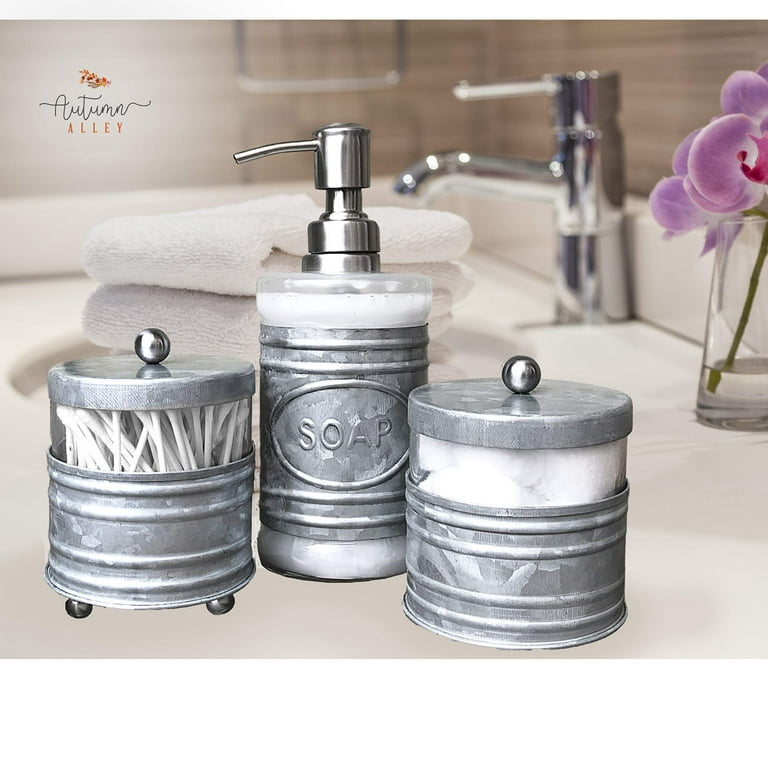 Autumn Alley Glass and Galvanized Bathroom Jars with Ball Handles –  Farmhouse Qtip and Cotton Ball Storage 