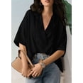 thumbnail image 5 of Women Dressy Casual Blouse Business Short Sleeve Collared Tops Placket V Neck Work Shirt black XXL, 5 of 8