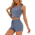 thumbnail image 4 of INSPIRE CHIC Womens Ribbed Knit Loungewear Sleepwear 2 Piece Tank Top with Shorts Pajama Sets M Blue, 4 of 5