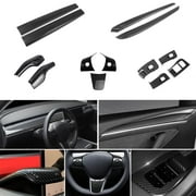 Xotic Tech Car Interior Center Console Dashboard+ Door Strip+ Steering Wheel+ Paddle Shifter+Window Switch Cover Trim Combo Pkg, Carbon Fiber Pattern, Compatible with Tesla Model 3 Model Y 2021-up