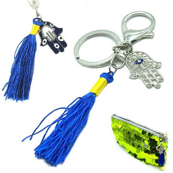 Lucky Hamsa Hand Fatima Evil Eye Keychain Nazar Blue Car Hanging Purse Women Men